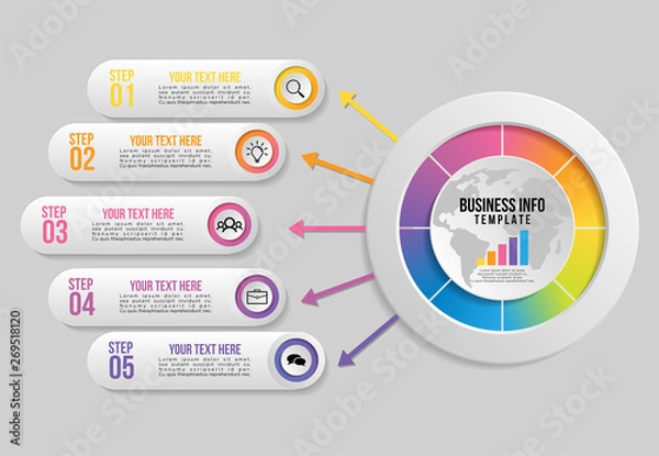 Fototapeta Vector Infographic Design Template with Options Steps and Marketing Icons can be used for info graph, presentations, process, diagrams, annual reports, workflow layout