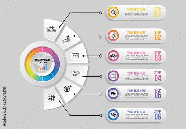 Fototapeta Vector Infographic Design Template with Options Steps and Marketing Icons can be used for info graph, presentations, process, diagrams, annual reports, workflow layout