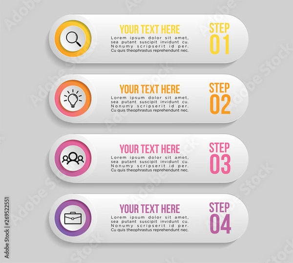 Fototapeta Vector Infographic Design Template with Options Steps and Marketing Icons can be used for info graph, presentations, process, diagrams, annual reports, workflow layout