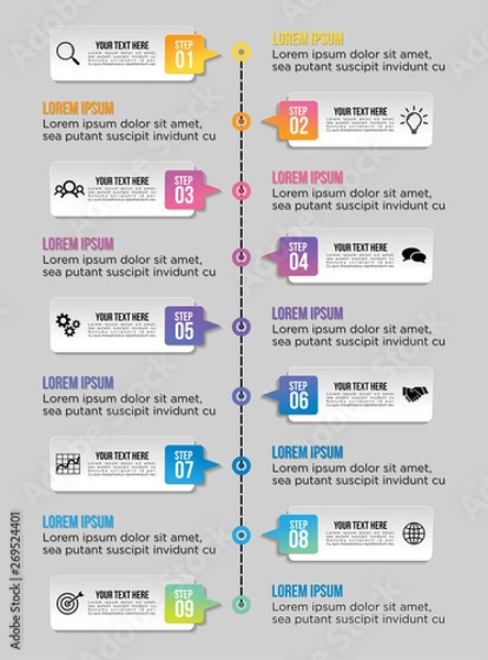 Fototapeta Vector Infographic Design Template with Options Steps and Marketing Icons can be used for info graph, presentations, process, diagrams, annual reports, workflow layout