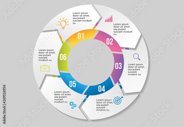 Fototapeta Vector Infographic Design Template with Options Steps and Marketing Icons can be used for info graph, presentations, process, diagrams, annual reports, workflow layout