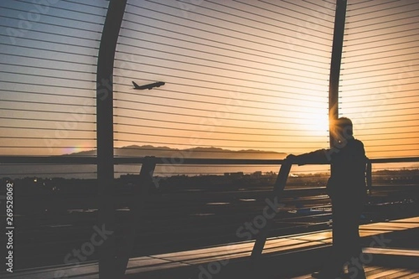 Fototapeta 夕陽と飛行機