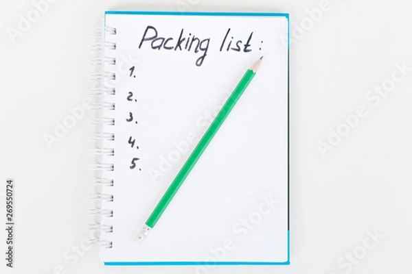 Fototapeta Packing list or travel planner. Preparing for vacation, journey or trip.