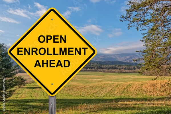 Fototapeta Open Enrollment Ahead Warning Sign