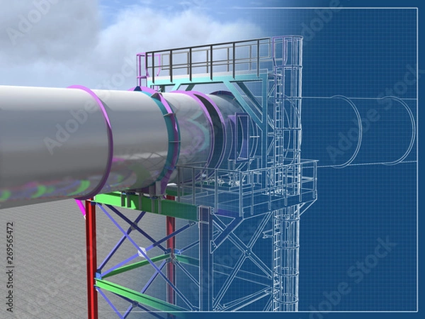 Obraz Nord stream 2. BIM model of an engineering project for the construction of the Nord stream 2 gas pipeline. Building Information Modeling. 3D rendering.