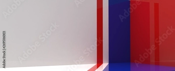 Fototapeta Estudio para presentación de producto de diseño en 3d. Fondo tridimensional con texturas, relieves y diferentes materiales plásticos, madera, concreto, metales y combinaciones de colores.