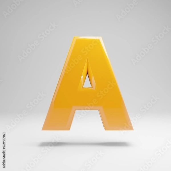 Fototapeta Glossy yellow uppercase letter A isolated on white background.