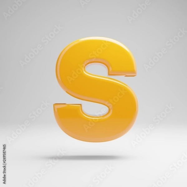 Fototapeta Glossy yellow uppercase letter S isolated on white background.