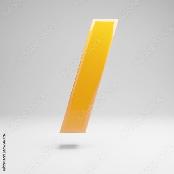 Fototapeta Glossy yellow forward slash symbol isolated on white background.