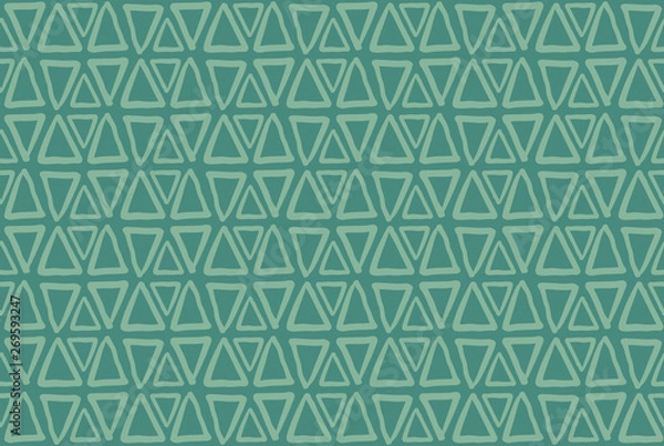 Fototapeta Triangles on green background. Hand drawn vector seamless pattern. 