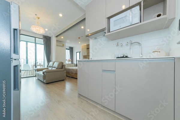 Fototapeta Modern, bright, clean, kitchen interior