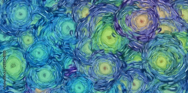 Fototapeta Abstract painting impressionism wall art print example with oil imitation in Vincent Van Gogh style. Artistic contemporary design decor elements. Pop modern abstraction with vibrant bright strokes.