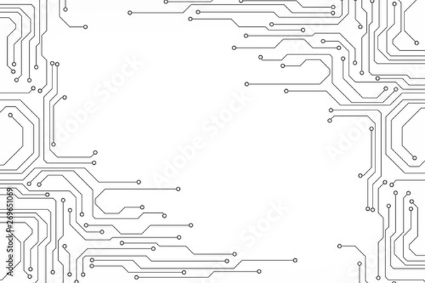 Fototapeta Circuit Board Technology Information Pattern Concept Vector Background. Grayscale Color Abstract PCB Trace Data Infographic Design Illustration.