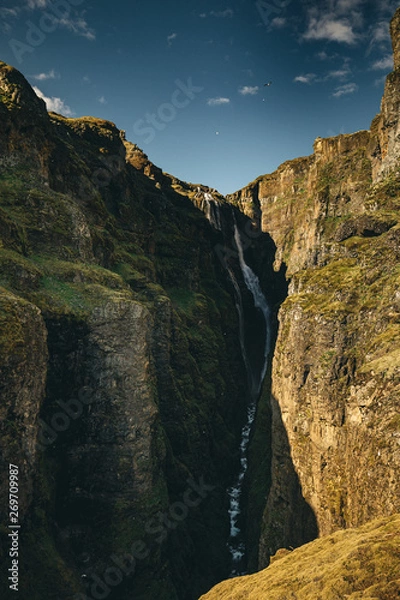 Fototapeta Glymur is the second-highest waterfall in Iceland, with a cascade of 198 m. It was long regarded as the tallest until being surpassed by Morsárfoss, a newly measured waterfall