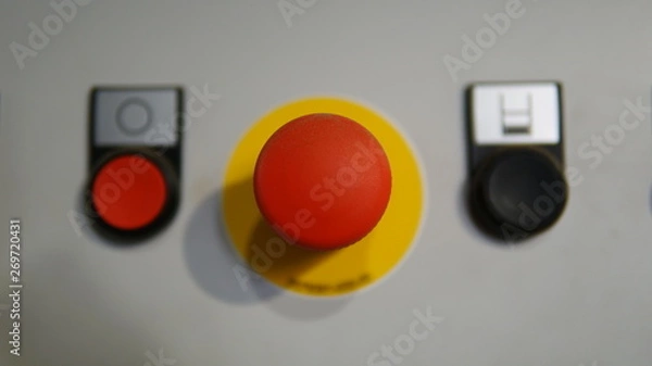 Obraz Plastic red stop button for industrial process with others buttons