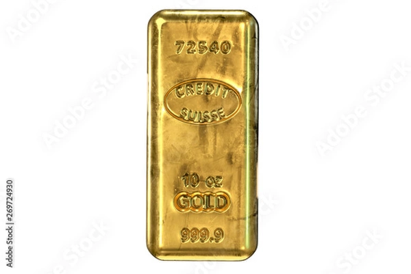 Fototapeta 3D render of Gold Bar isolated on white