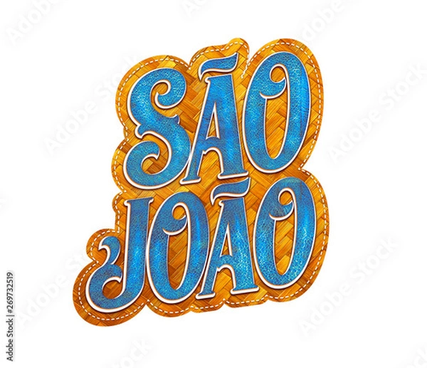 Fototapeta Festa Junina com bandeiras de fundo para varejo. Selo promocional 3d Brasil para festa de junho de cartão ou cartaz para  férias.  Selo São João e arraiá. Tipografia festiva