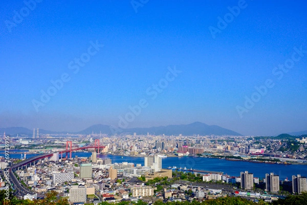 Fototapeta 高塔山公園から眺める北九州市の都市風景