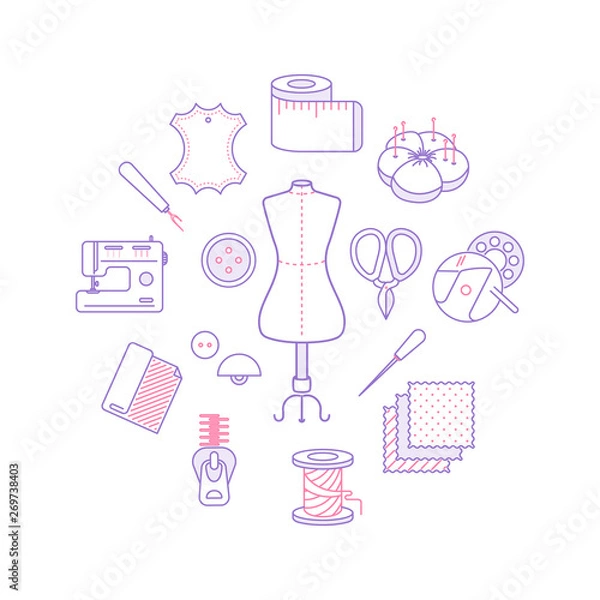 Fototapeta Thin lines sewing icons set