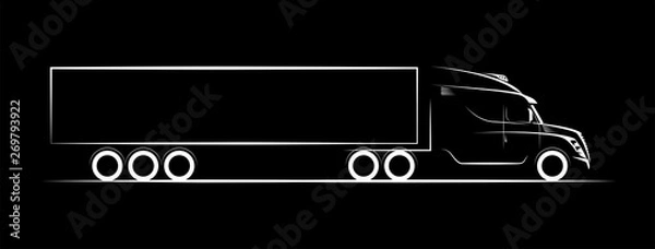 Fototapeta simple image of a truck on a dark background contour