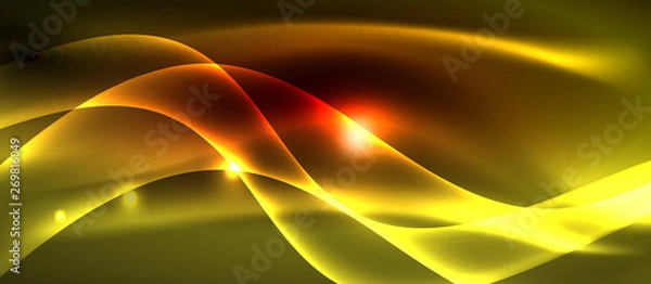 Fototapeta Glowing abstract wave on dark, shiny motion, magic space light. Techno abstract background