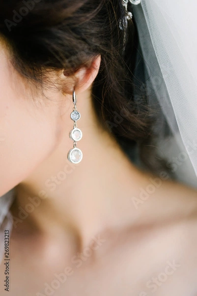 Obraz Face of a young woman with big earrings close up