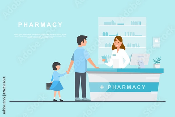 Obraz pharmacy with pharmacist and client in counter