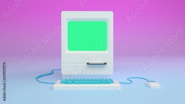 Fototapeta Retro 80s vintage neon gradient computer and mouse 