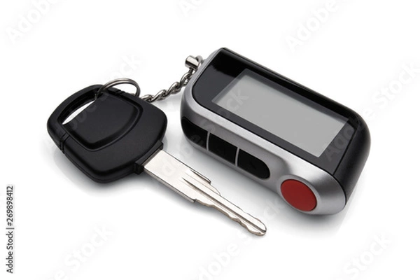 Fototapeta Car key with remote control isolated on white background