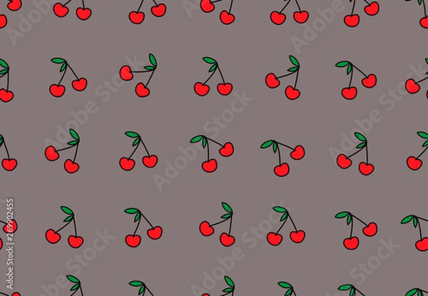 Fototapeta Vector seamless pattern with delicious cute cherries. 