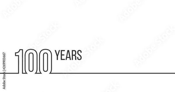 Fototapeta 100 years anniversary or birthday. Linear outline graphics. Can be used for printing materials, brouchures, covers, reports. Vector illustration isolated on white background.