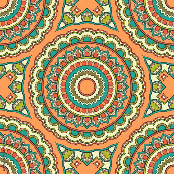 Fototapeta Decorative colorful ethnic seamless pattern for fabric or wrapping in oriental style. Hand drawn illustration