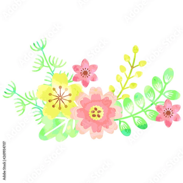 Fototapeta 花と植物のワンポイントイラスト、水彩風