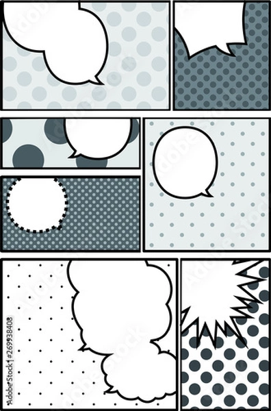 Fototapeta Illustration of a Monochrome color cartoon frame with dot pattern with Comic balloon 