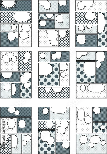 Fototapeta Illustration of a Monochrome color cartoon frame with dot pattern with Comic balloon set