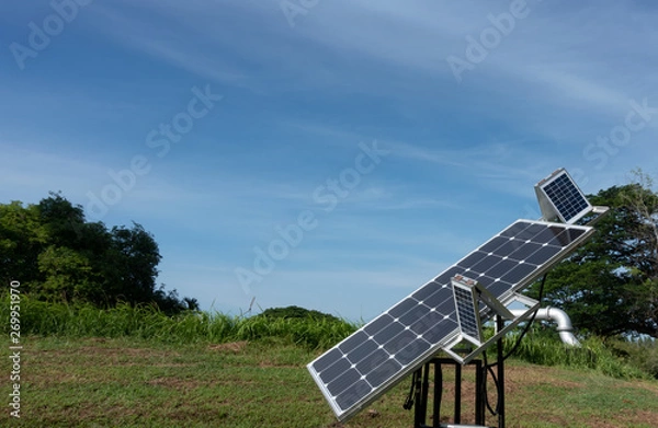 Obraz Two axis solar tracker based on solar maps.  Simple Dual Axis Solar Tracker. Automatic solar tracker.
