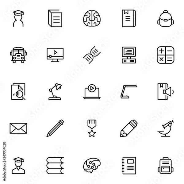 Fototapeta College line icon set. Collection of pixel perfect high quality black outline logo for web site design and mobile apps. College graduate vector illustration on a white background