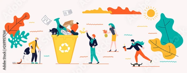 Fototapeta Horizontal banners template for garbage recycling.