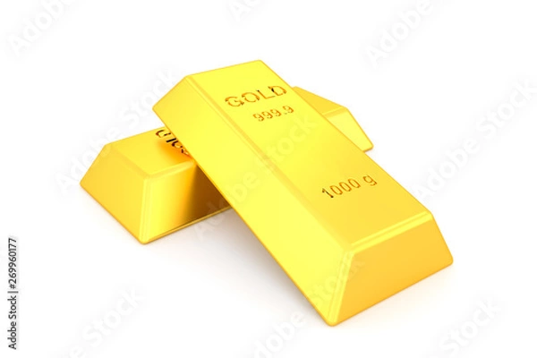 Obraz Gold bars on white background. 3D rendering.