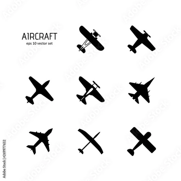 Obraz Aircraft - vector icon set on white background.