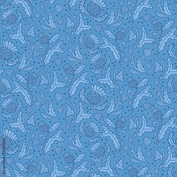 Obraz Scottish seamless blue pattern with thistle flower