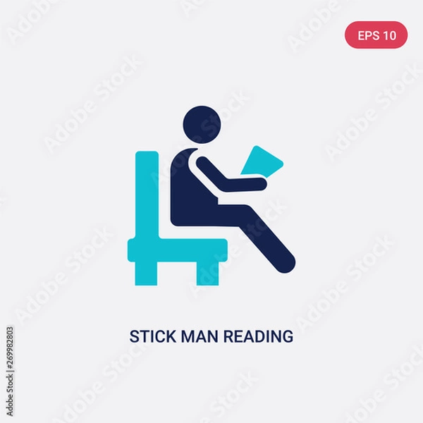 Fototapeta two color stick man reading vector icon from behavior concept. isolated blue stick man reading vector sign symbol can be use for web, mobile and logo. eps 10