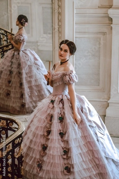 Obraz 19th century lady in violet crinoline