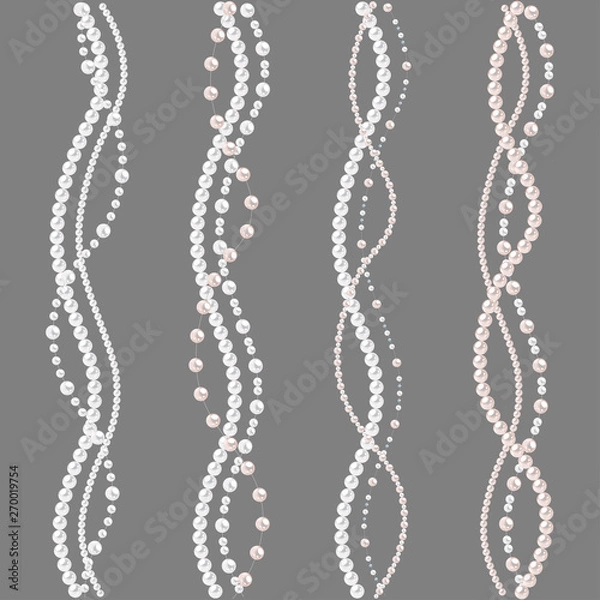 Fototapeta Set of pearl borders isolated on gray background. Vector dividers for decoration, wedding invitation or greeting cards, banners.