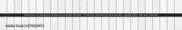 Obraz Kolekcja bez szwu ozdobnych wzorów wektorowych i próbki. Białe i szare geometryczne orientalne tła.