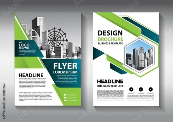 Fototapeta Brochure design, cover modern layout, annual report, poster, flyer in A4 with colorful triangles, geometric shapes for tech, science, market with light background
