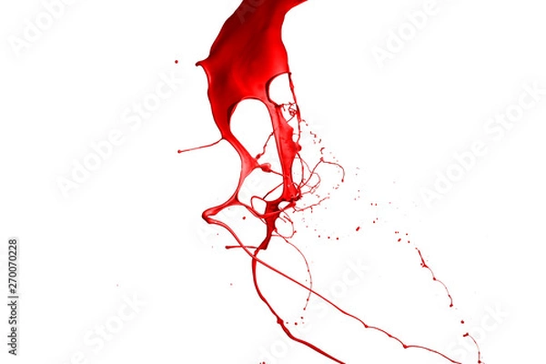 Fototapeta Red paint splash isolated on white background.