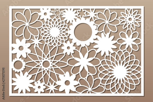 Fototapeta Laser cut panel. Decorative card for cutting. Flower art geometry pattern. Ratio 2:3. Vector illustration.
