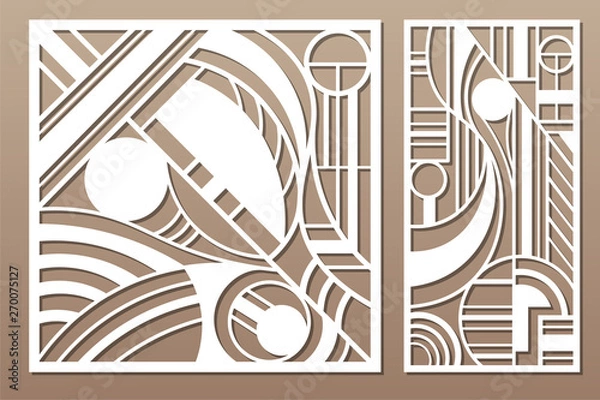 Fototapeta Laser cut panel. Set decorative card for cutting. Geometry line art pattern. Ratio 1:2, 1:1. Vector illustration.