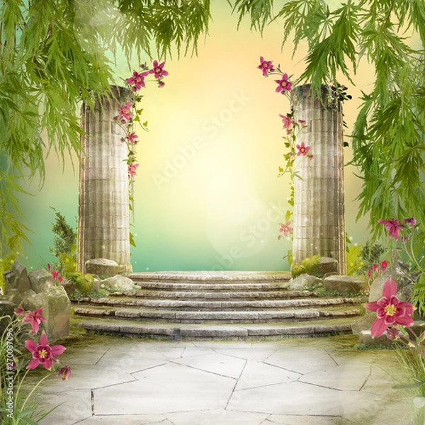 Fototapeta Beautiful magic garden landscape, fairytale mood, can be used as background